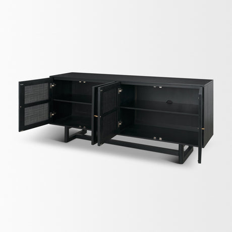 Grier Black Wood W/ Black Cane Sideboard by Mercana at Eve Furniture