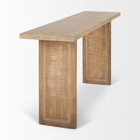 Grier Light Brown Solid Wood w/ Cane Console Table by Mercana at Eve Furniture