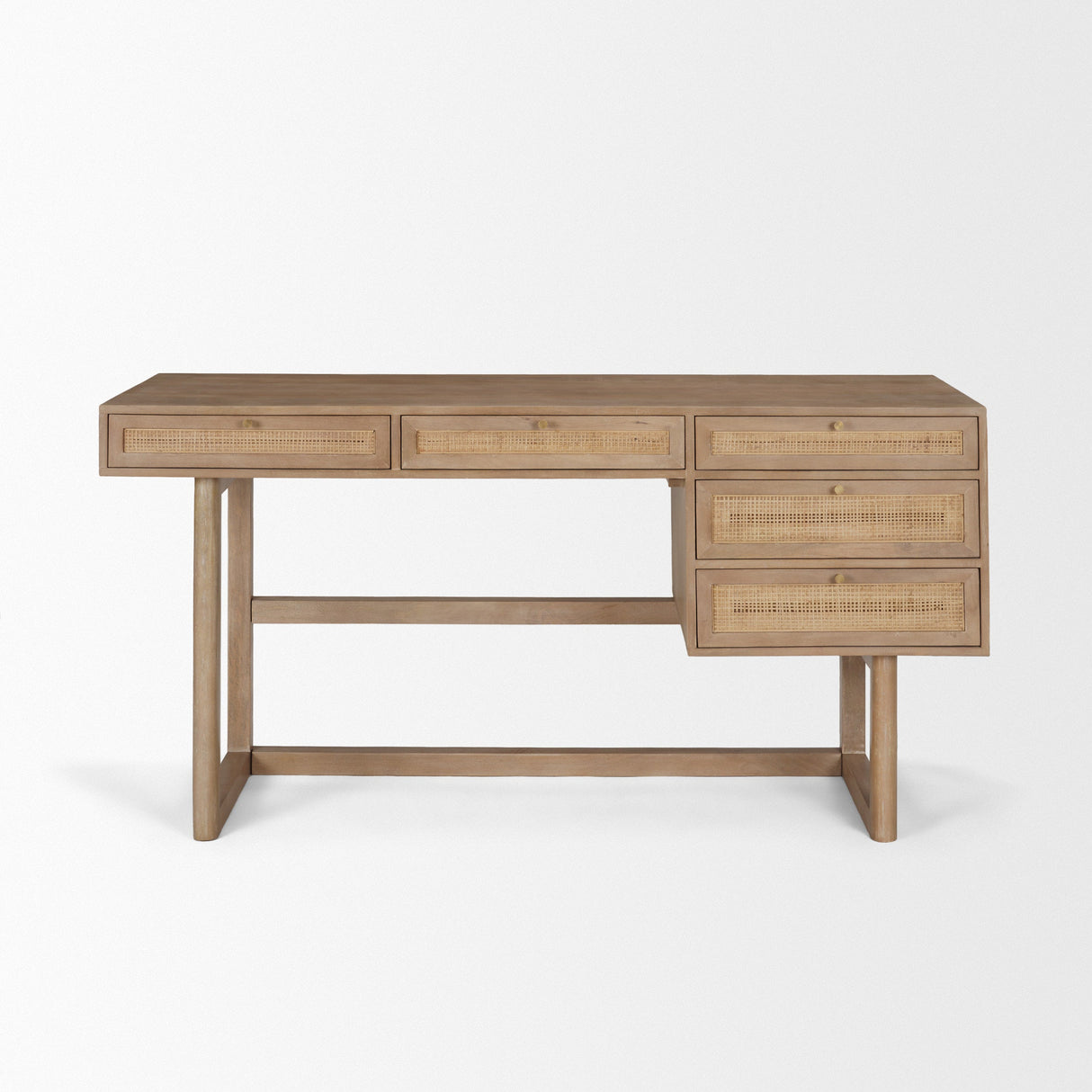 Grier Light Brown Solid Wood W/Cane Office Desk by Mercana at Eve Furniture