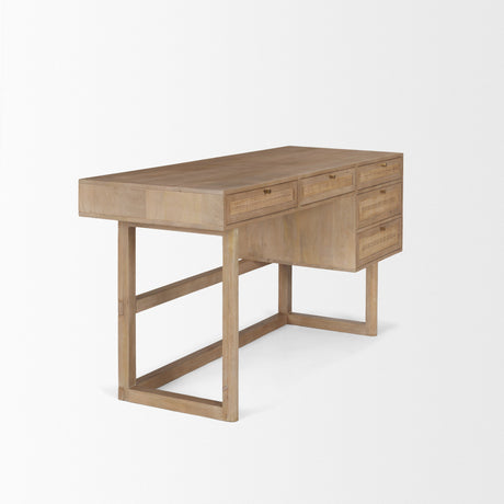 Grier Light Brown Solid Wood W/Cane Office Desk by Mercana at Eve Furniture