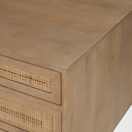 Grier Light Brown Solid Wood W/Cane Office Desk by Mercana at Eve Furniture