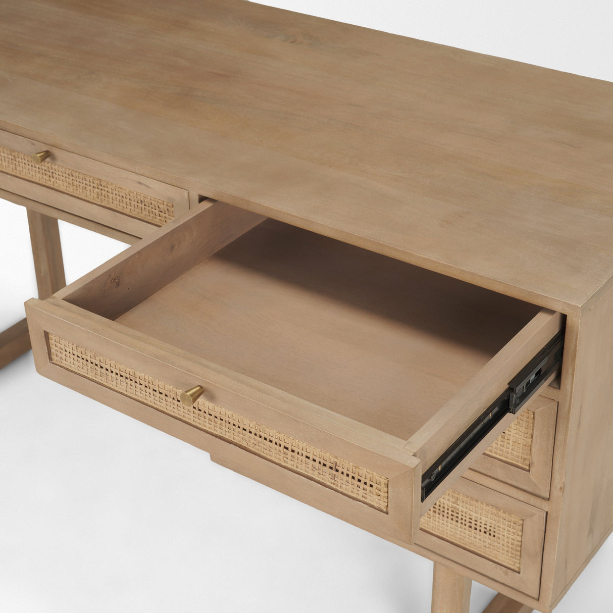 Grier Light Brown Solid Wood W/Cane Office Desk by Mercana at Eve Furniture