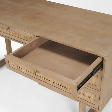 Grier Light Brown Solid Wood W/Cane Office Desk by Mercana at Eve Furniture