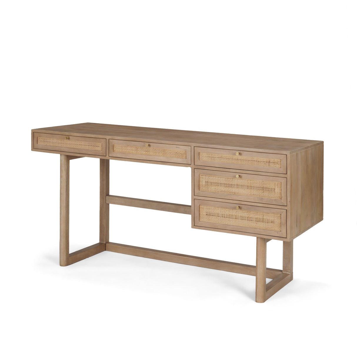 Grier Light Brown Solid Wood W/Cane Office Desk by Mercana at Eve Furniture