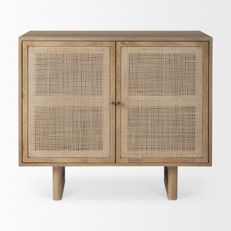 Grier Light Brown Wood w/ Cane 2 Door Accent Cabinet by Mercana at Eve Furniture
