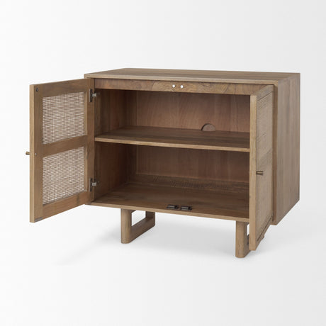 Grier Light Brown Wood w/ Cane 2 Door Accent Cabinet by Mercana at Eve Furniture