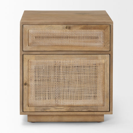 Grier Light Brown Wood w/ Cane End Table by Mercana at Eve Furniture
