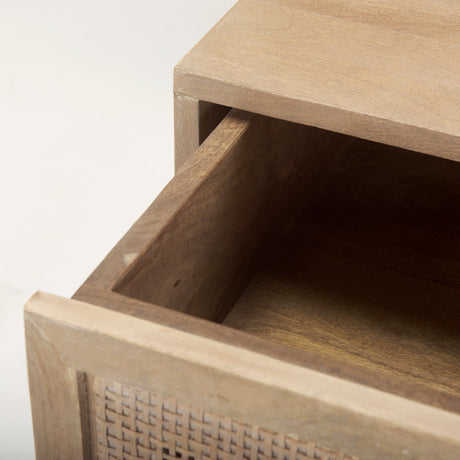 Grier Light Brown Wood w/ Cane End Table by Mercana at Eve Furniture