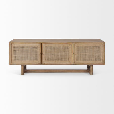 Grier Light Brown Wood w/ Cane Media Console by Mercana at Eve Furniture