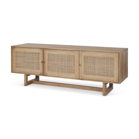 Grier Light Brown Wood w/ Cane Media Console by Mercana at Eve Furniture