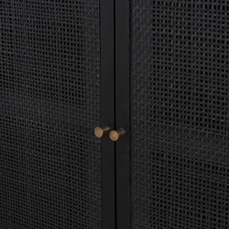 Grier Matte Black Stained Wood w/ Black Cane Accent Cabinet by Mercana at Eve Furniture
