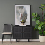 Grier Matte Black Stained Wood w/ Black Cane Accent Cabinet by Mercana at Eve Furniture
