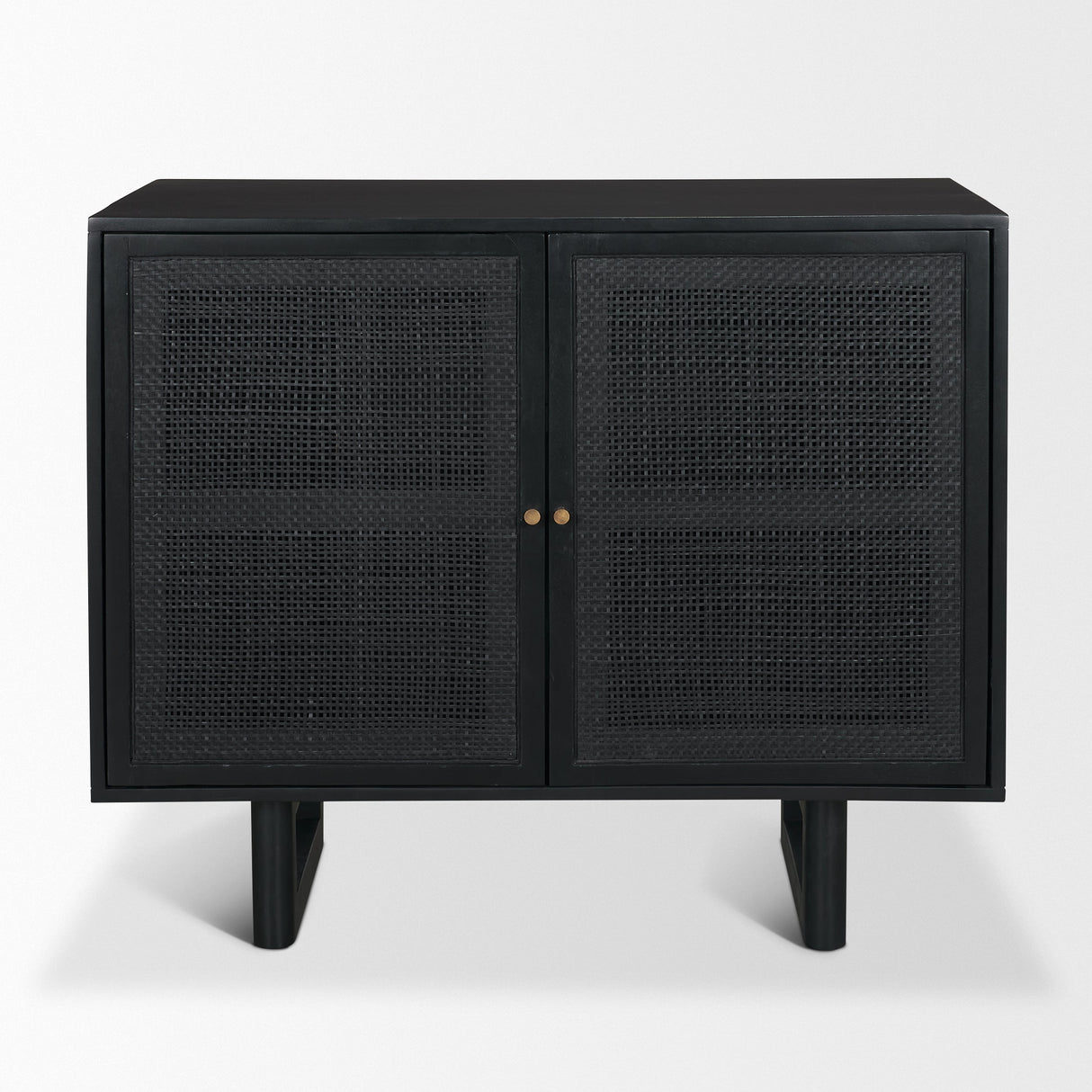 Grier Matte Black Stained Wood w/ Black Cane Accent Cabinet by Mercana at Eve Furniture