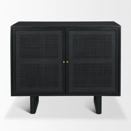 Grier Matte Black Stained Wood w/ Black Cane Accent Cabinet by Mercana at Eve Furniture