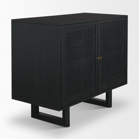 Grier Matte Black Stained Wood w/ Black Cane Accent Cabinet by Mercana at Eve Furniture