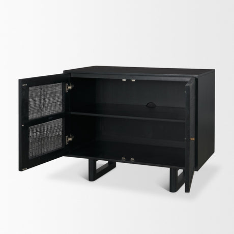 Grier Matte Black Stained Wood w/ Black Cane Accent Cabinet by Mercana at Eve Furniture