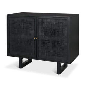 Grier Matte Black Stained Wood w/ Black Cane Accent Cabinet by Mercana at Eve Furniture