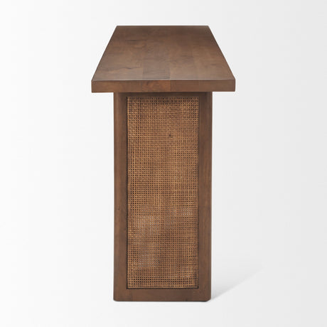 Grier Medium Brown Solid Wood w/ Cane Console Table by Mercana at Eve Furniture