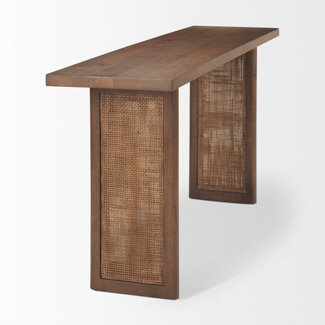 Grier Medium Brown Solid Wood w/ Cane Console Table by Mercana at Eve Furniture