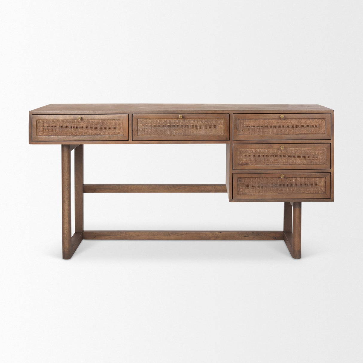 Grier Medium Brown Solid Wood W/ Cane Office Desk by Mercana at Eve Furniture