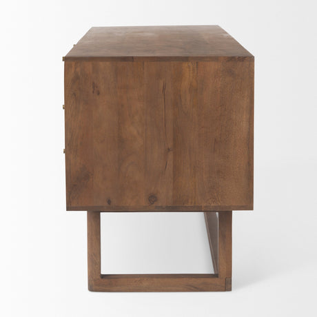 Grier Medium Brown Solid Wood W/ Cane Office Desk by Mercana at Eve Furniture