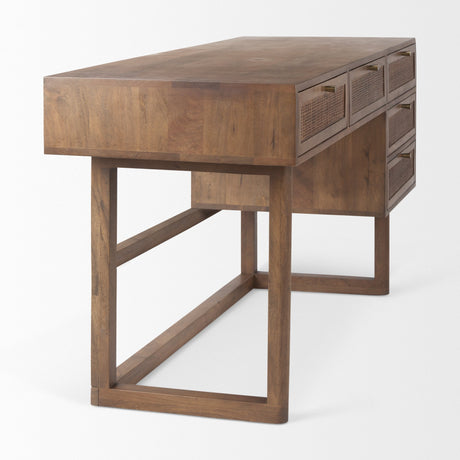 Grier Medium Brown Solid Wood W/ Cane Office Desk by Mercana at Eve Furniture