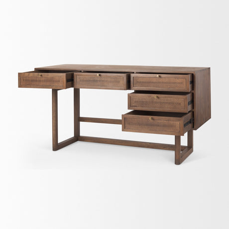 Grier Medium Brown Solid Wood W/ Cane Office Desk by Mercana at Eve Furniture