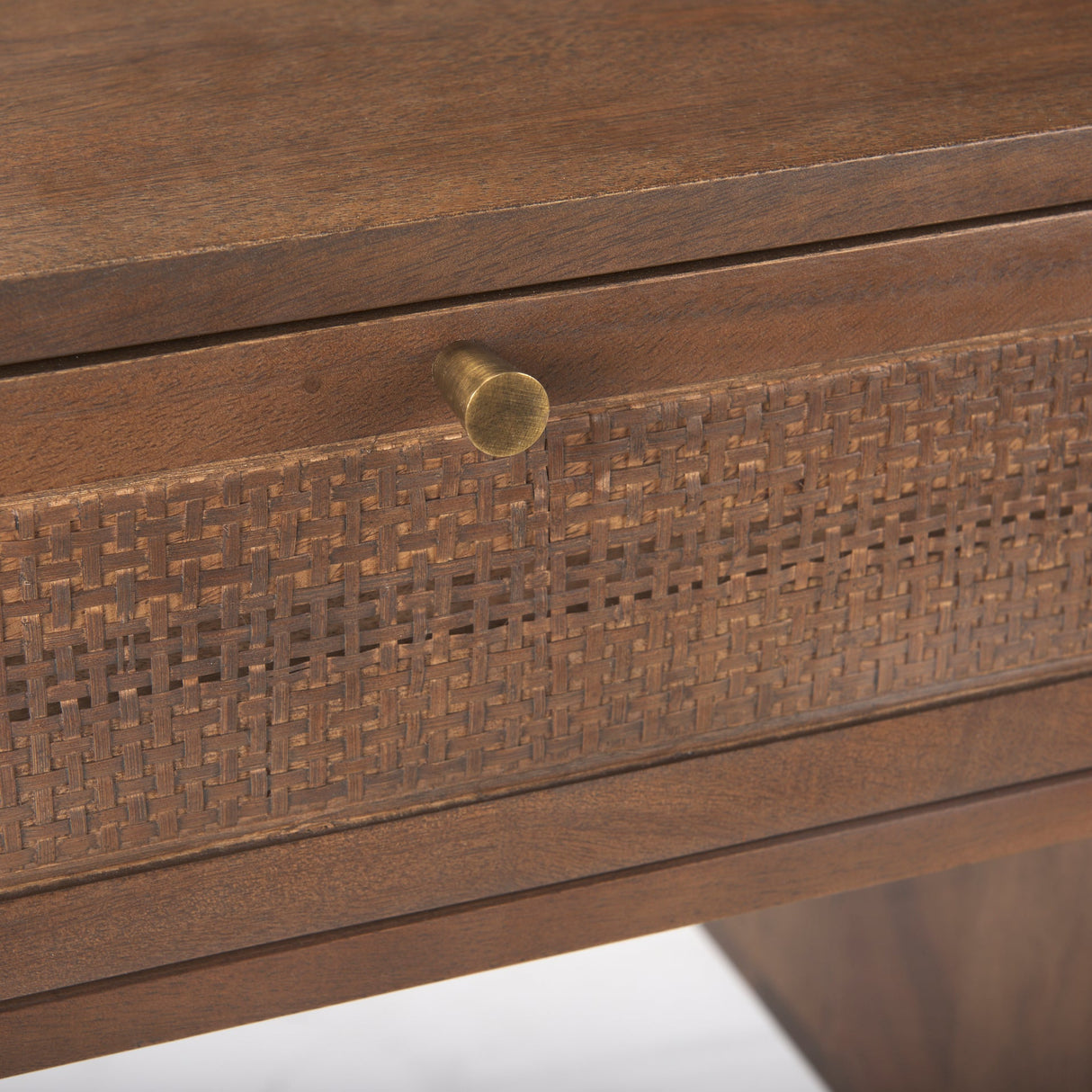 Grier Medium Brown Solid Wood W/ Cane Office Desk by Mercana at Eve Furniture