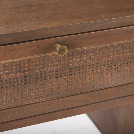 Grier Medium Brown Solid Wood W/ Cane Office Desk by Mercana at Eve Furniture