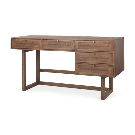 Grier Medium Brown Solid Wood W/ Cane Office Desk by Mercana at Eve Furniture