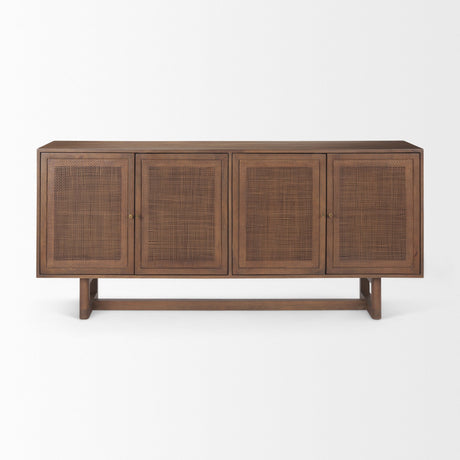 Grier Medium Brown Solid Wood W/Cane Sideboard by Mercana at Eve Furniture