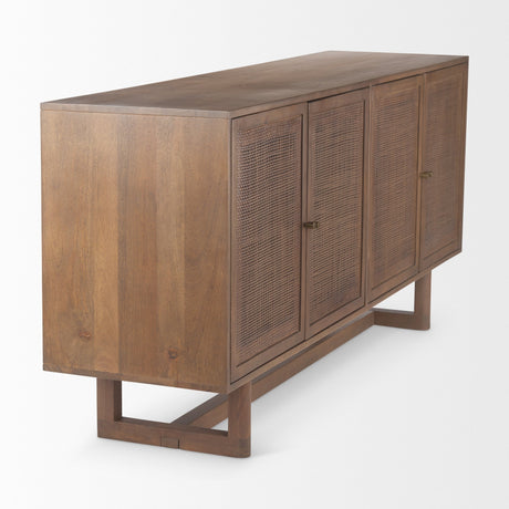 Grier Medium Brown Solid Wood W/Cane Sideboard by Mercana at Eve Furniture