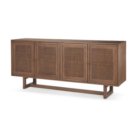 Grier Medium Brown Solid Wood W/Cane Sideboard by Mercana at Eve Furniture