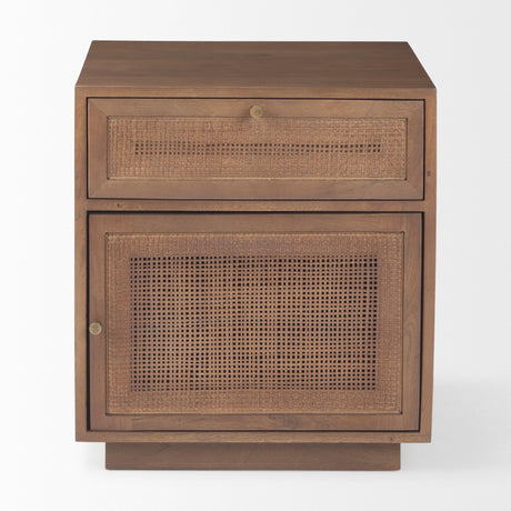 Grier Medium Brown Wood w/ Cane End Table by Mercana at Eve Furniture