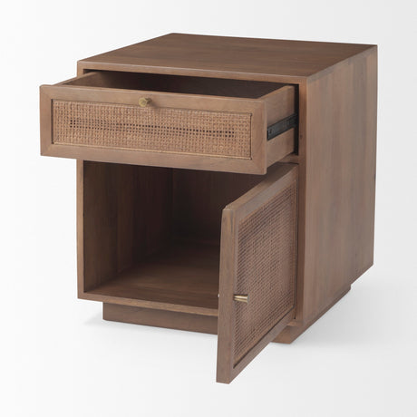 Grier Medium Brown Wood w/ Cane End Table by Mercana at Eve Furniture