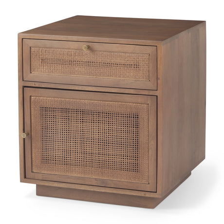 Grier Medium Brown Wood w/ Cane End Table by Mercana at Eve Furniture