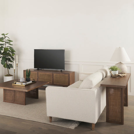 Grier Medium Brown Wood W/ Cane Media Console by Mercana at Eve Furniture
