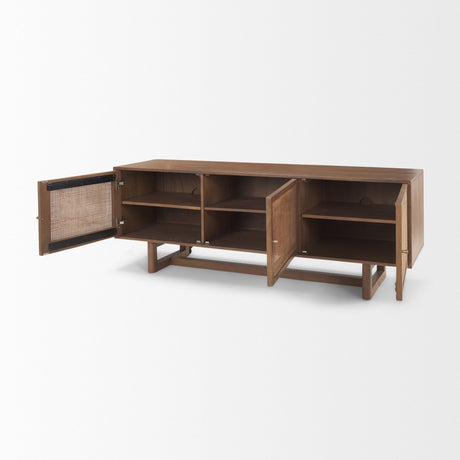 Grier Medium Brown Wood W/ Cane Media Console by Mercana at Eve Furniture