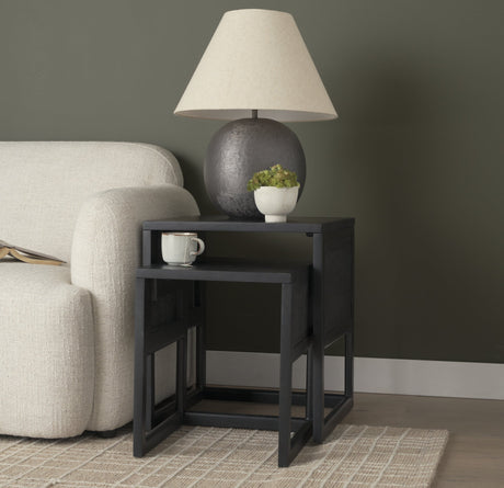 Grier Set of 2 Black Wood w/ Black Cane Nesting Accent Tables by Mercana at Eve Furniture