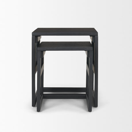 Grier Set of 2 Black Wood w/ Black Cane Nesting Accent Tables by Mercana at Eve Furniture