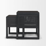 Grier Set of 2 Black Wood w/ Black Cane Nesting Accent Tables by Mercana at Eve Furniture
