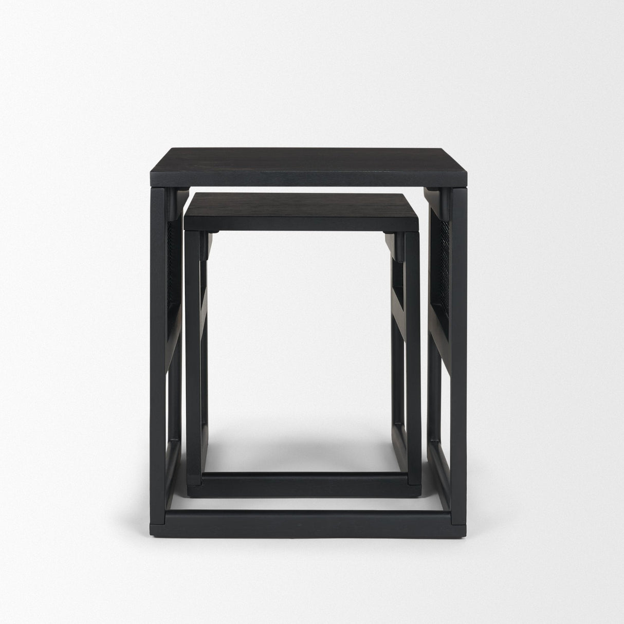 Grier Set of 2 Black Wood w/ Black Cane Nesting Accent Tables by Mercana at Eve Furniture