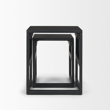 Grier Set of 2 Black Wood w/ Black Cane Nesting Accent Tables by Mercana at Eve Furniture