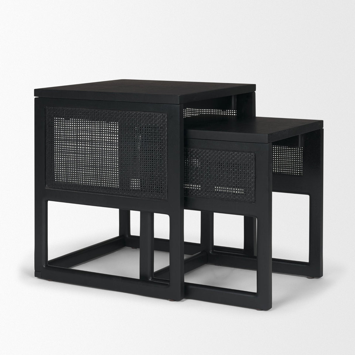 Grier Set of 2 Black Wood w/ Black Cane Nesting Accent Tables by Mercana at Eve Furniture