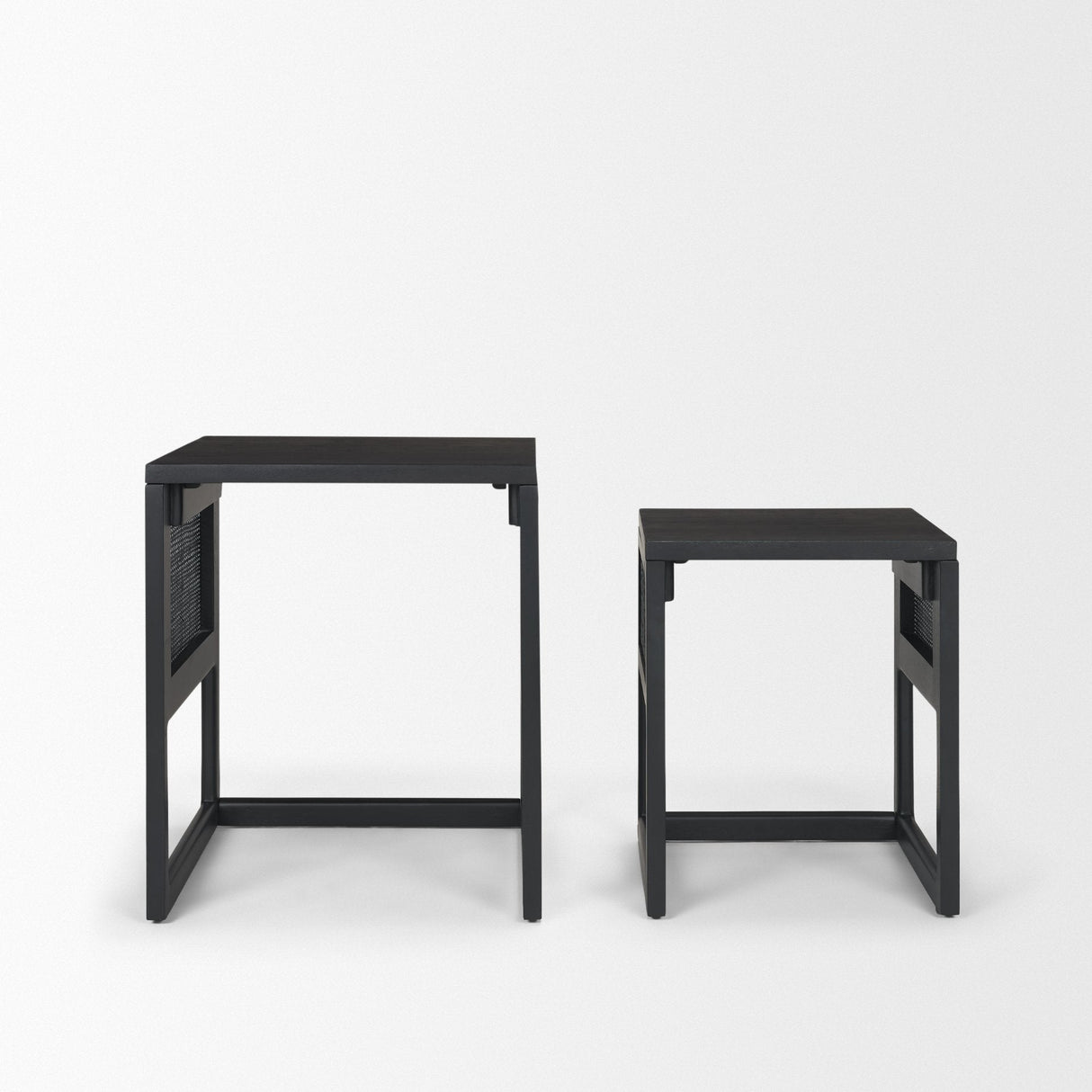Grier Set of 2 Black Wood w/ Black Cane Nesting Accent Tables by Mercana at Eve Furniture