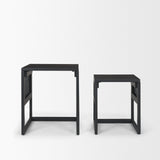 Grier Set of 2 Black Wood w/ Black Cane Nesting Accent Tables by Mercana at Eve Furniture