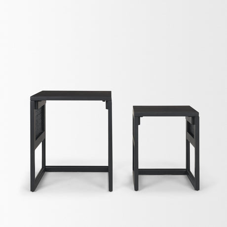 Grier Set of 2 Black Wood w/ Black Cane Nesting Accent Tables by Mercana at Eve Furniture