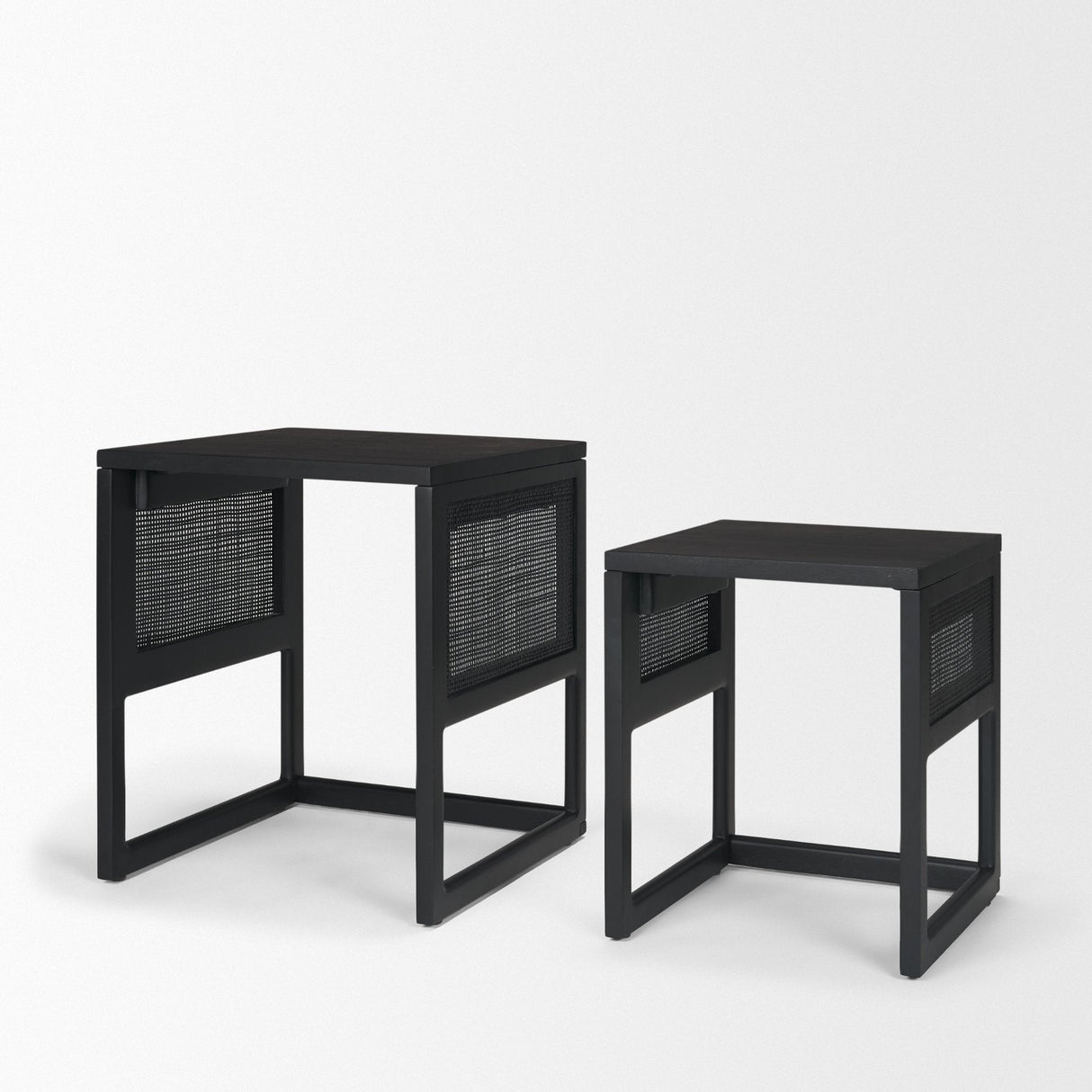 Grier Set of 2 Black Wood w/ Black Cane Nesting Accent Tables by Mercana at Eve Furniture