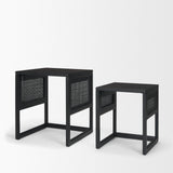 Grier Set of 2 Black Wood w/ Black Cane Nesting Accent Tables by Mercana at Eve Furniture
