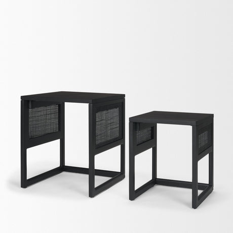 Grier Set of 2 Black Wood w/ Black Cane Nesting Accent Tables by Mercana at Eve Furniture